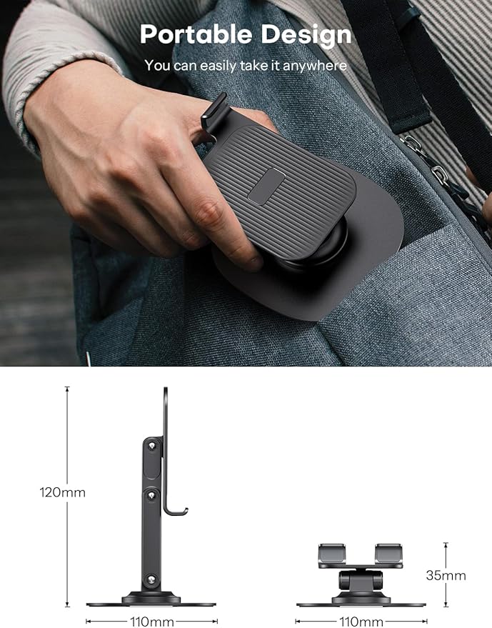 OMOTON Cell Phone Stand for Desk, 2 Pack Adjustable Foldable Phone Holder, 360 Swivel Mobile Stand Fit for iPhone 17 16 15 14 13 Pro Max and All Smart Phones, Black & White