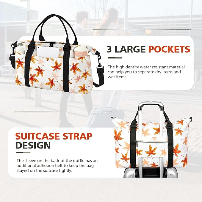 TOPBAG Travel Duffle Bag, Waterproof Weekender Carry On Tote Bags for Women, Sport Gym Bag for Men, Hospital Bag for Labor and Delivery, Overnight Luggage Bag with Trolley Sleeve Coral