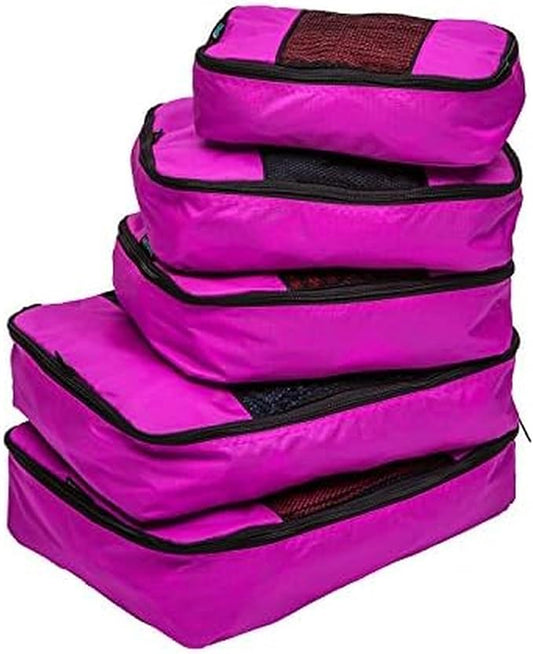 Travel Wise Packing Cubes for Travel - 5 Piece Set with Pattern Design, Lightweight Ripstop Nylon Luggage Organizers with Mesh Panel, Small Medium Large Sizes