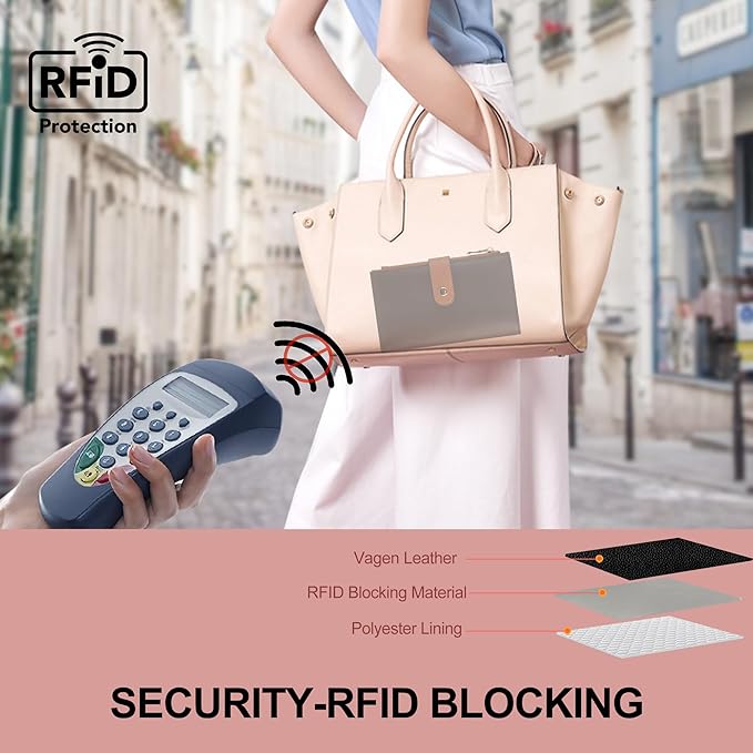 yiijay Wallet Women RFID Blocking Multi Cards Wallet Credit Card Holder for Women Large Capacity Lady Leather Trifold Travel Wallet with Pen Holder