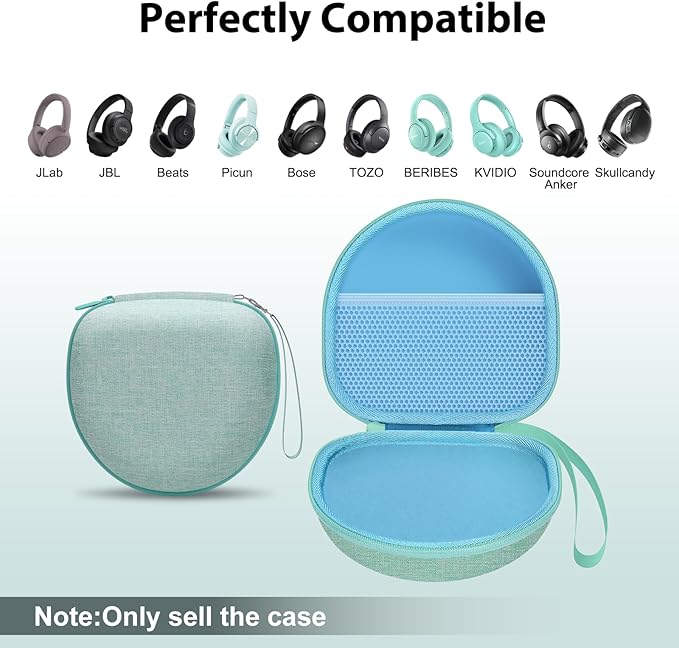 Headphone Headset Case for Beats/JBL/JLab/TOZO/BERIBES/Picun/KVIDIO Noise Cancelling Over-Ear Foldable Headphones(Mint Green)