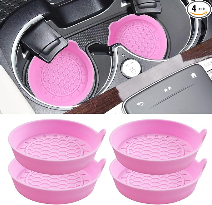 Amooca Automotive Cup Holders Universal Car Cup Coaster Waterproof Non-Slip Sift-Proof Spill Holder Car Interior Accessories 4 Pack Pink