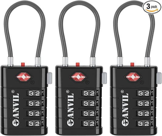 ANVIL TSA Approved Luggage Locks with Search Alert Indicator, 4-Digit Combination Suitcase Lock, Advanced TSA008 Core Heavy Duty Anti-Theft Travel Lock for Double Zippers, Backpacks