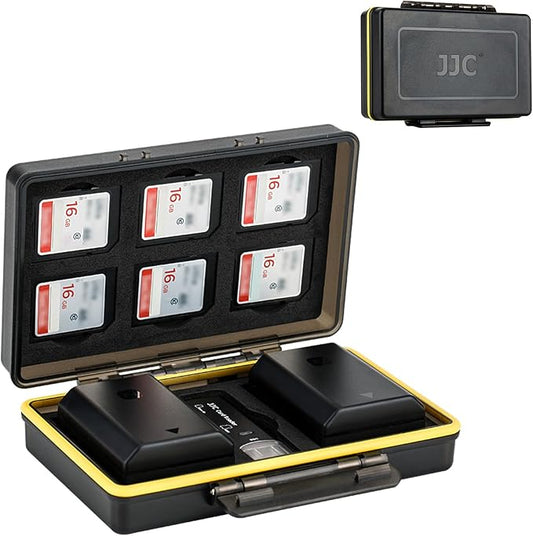 JJC Sony NP-FZ100 NP-FW50 Battery SD Memory Card Case Holder for 6 SD 2 Battery, Water-Resistant & Shockproof, Camera Battery Storage Organizer Box for Sony A9 III III A7RIV A7RIII A7III A7SIII A1