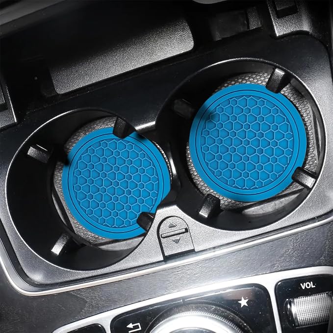 Mandark 2PCS Car Cup Holder Coasters, 2.75 Inch Non-Slip Insert Water Bottle Holder Pads, Dustproof Automotive Interior Accessories Mat, Universal for Vehicles, Trucks, RVs and More(Light Blue)