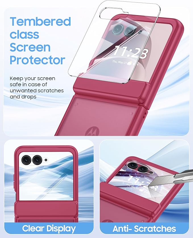 for Motorola Razr 2026 Case with Hinge Protection, Screen Protector, Ultra-Thin Skin Feel Translucent Frosted, Shockproof Cover for Moto Razr 2026-Rose Red