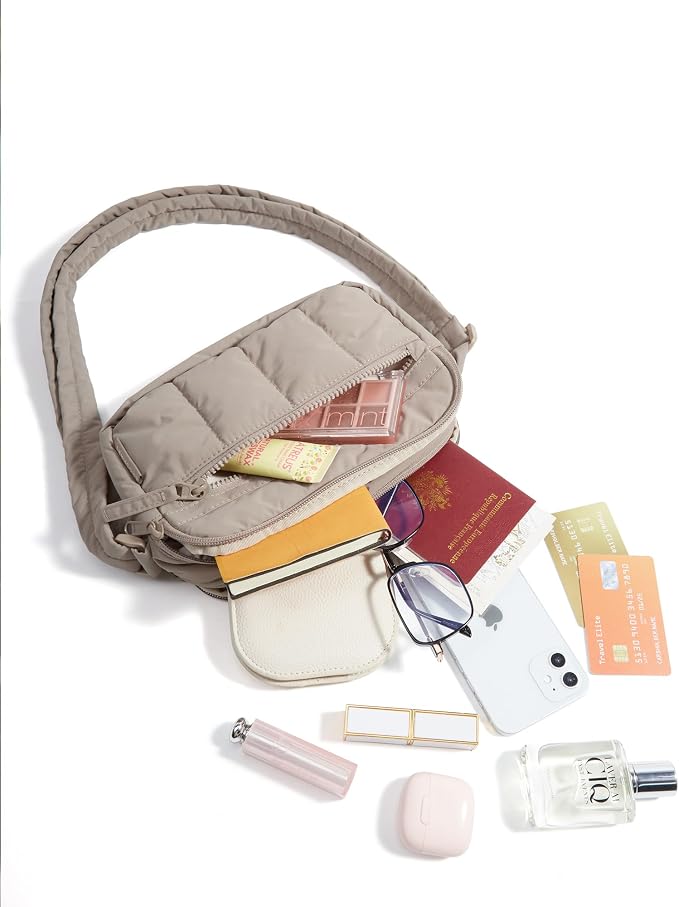 BAGSMART Cross Body Purse, Mini Crossbody Bags for Women Travel Purse, Puffy Shoulder Handbag Wallet with RFID Blocking Slots, Brown-small