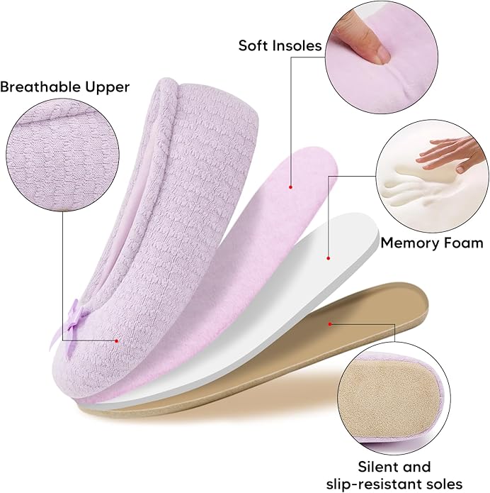 ANLUKE Women's Ballerina Slippers Fuzzy House Shoes Memory Foam with Non-Slip Sole