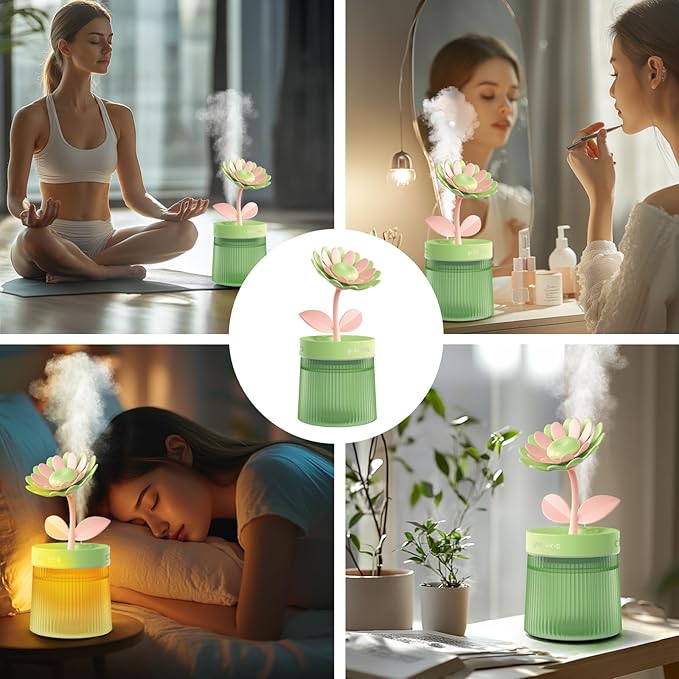Cute Mini Humidifier 320mL Cool Mist Humidifie mute with 2 Mist Modes,for Home/Nursery/Office,Portable Mini Air Moisturizer,rechargeable mini humidifier(Sunflower Green)