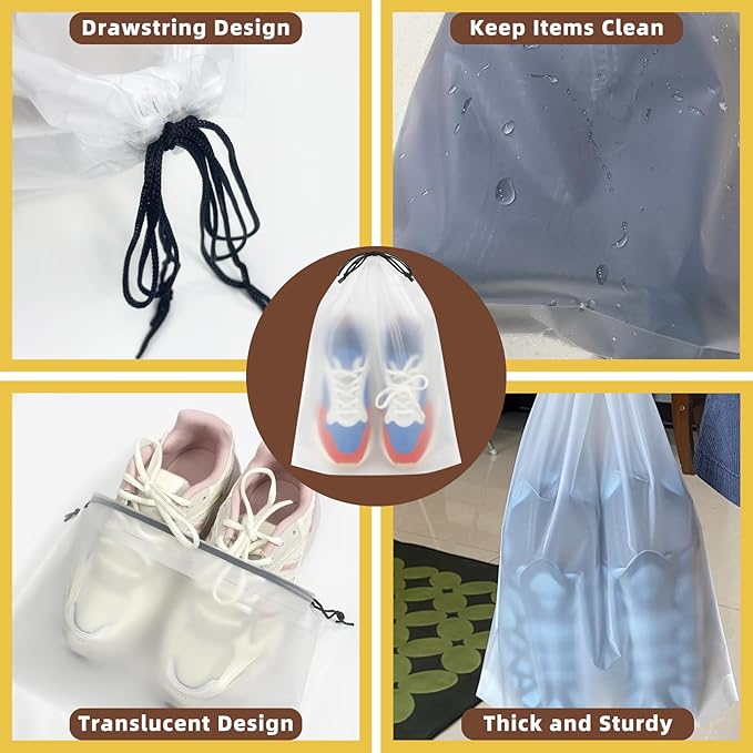 100 Pack Frosted Shoe Bags for Travel, 11.8" x 15.7" Travel Shoe Bags for Storage and Packing, Waterproof Drawstring Shoe Bag for Traveling, Bulk Travel Essentials for Men and Women