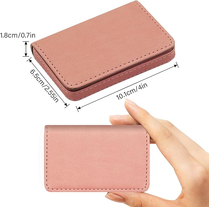 RFID Blocking Wallet - Minimalist Leather Business Credit Card Holder (Orange Pink)