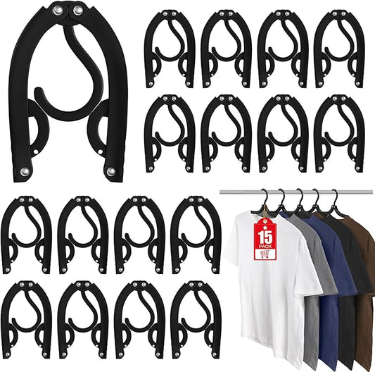 15 Pcs Travel Hangers Portable Foldable Travel Hanger Organizer, Plastic Cruise Ship Accessories Essentials 2026 Clothes Hanging Rack Folding Hangers for Travel Camping Fly RV Europe Suitcase, Black