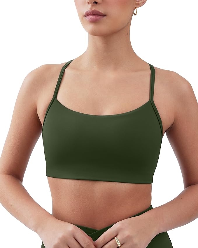 PAVOI ACTIVE Yoga Racerback Bras for Women - Buttery Soft Low Support Scoop Neck Y-Back Thin Strap Sports Bra - FlexFlow
