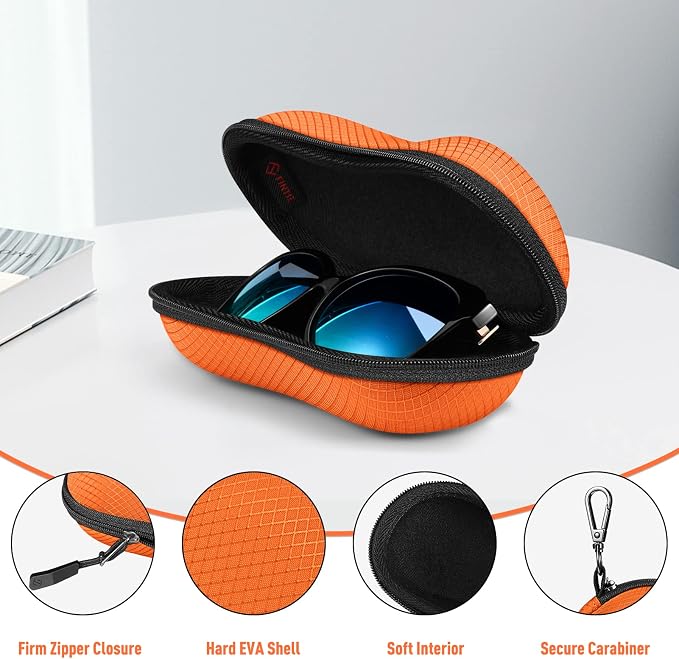 FINTIE Sunglasses Case, Hard EVA Shell Shockproof Sport Glasses Case with Metal Carabiner Travel Zipper Eyeglasses Holder