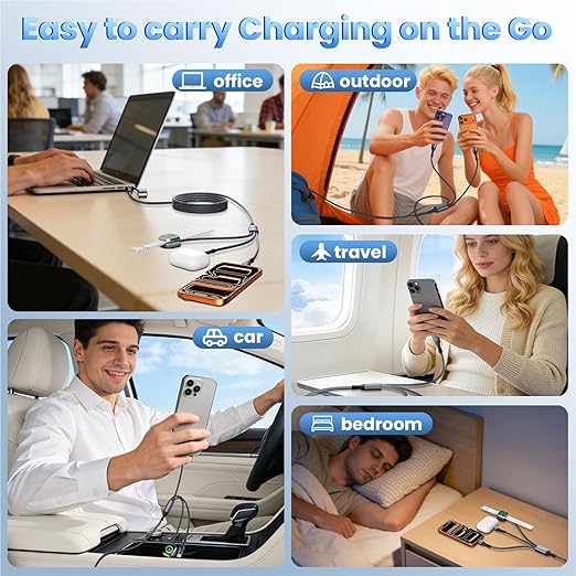 3 in 2 Multi Charging Cable for iWatch Charger/IP/USB C, Travel Cruise Essentials for Car Charger,4FT Nylon Charging Cords USB C/A Phone Charger for iWatch Series/iPhone 17-11/iPad,Home/Office/Car Use