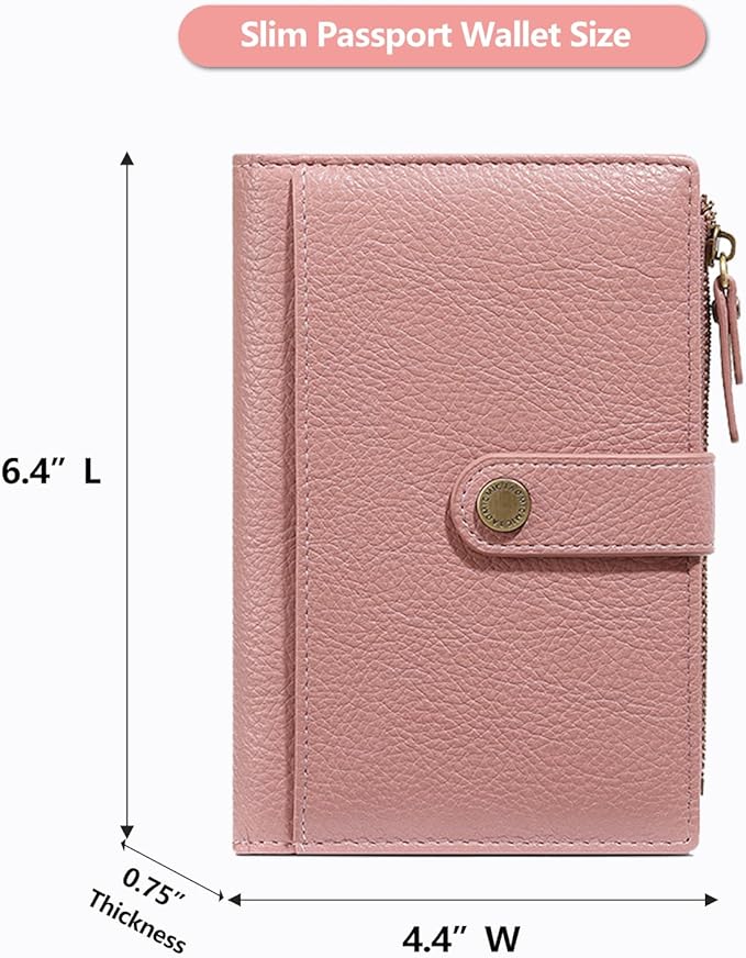 Slim RFID Blocking Passport Holder Wallet,PU Leather Travel Card Organizer,Lightweight Passport Case for Women Men (Pink)
