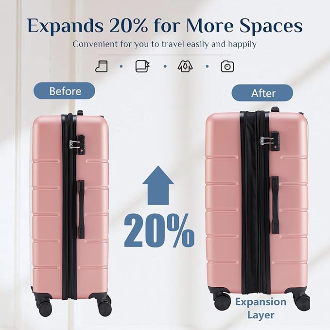 NEWBULIG 28 Inch Checked Luggage, ABS Hard Shell Lightweight Rolling Expandable Suitcase with Smooth Spinner Wheels and TSA Lock for Business Trips and Daily Vacations, Pink