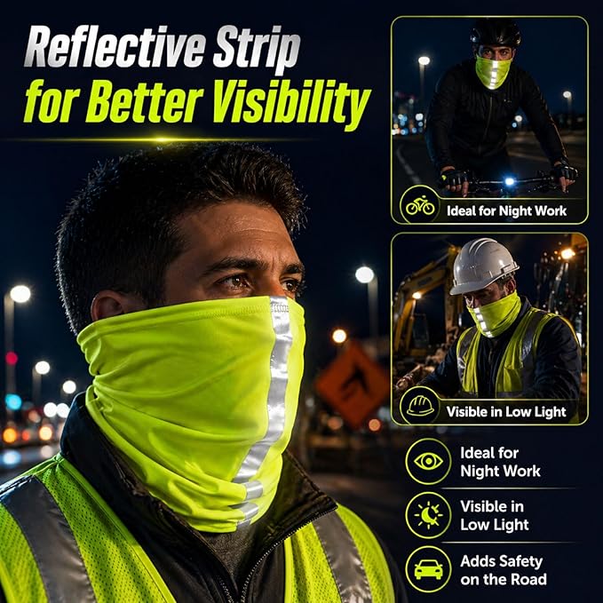 SATINIOR 4 Pcs Neck Gaiter Face Mask for Men Reflective Face Cover Scarf Summer UV Sun Protection Balaclava Bandana for Work