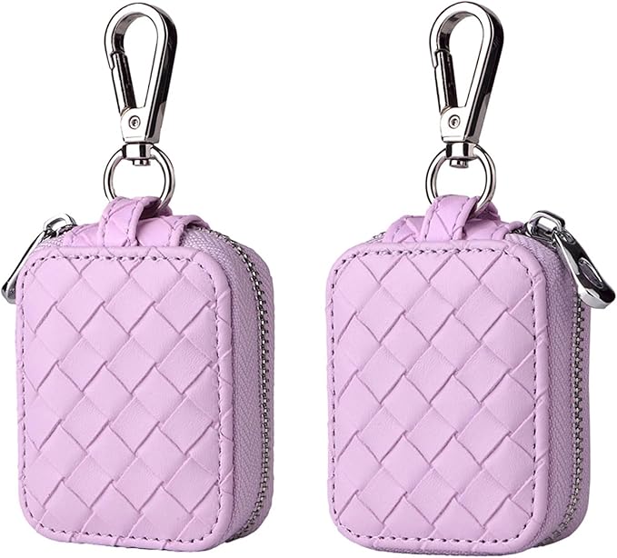 Earbud Case, Headphone Storage Case for AirPods 4/1/2/3/Pro 2, Leather Plaid Zipper Carrying Pouch Earbuds Bag with Keychain for Wireless Earphones, Wired Headphone & USB Cable Lattice Purple