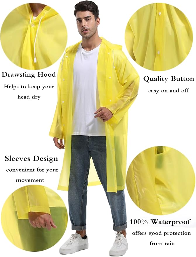 2PCS Rain Ponchos for Adults Reusable Rain Coats for Adults Rain Jackets Raincoats for Men Women