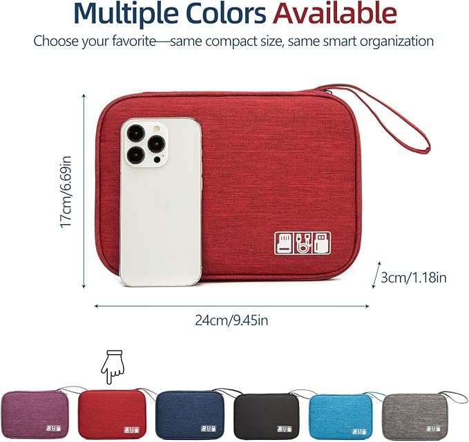 Electronics Organizer Travel Case - Water-Resistant Tech Bag for Cables, Chargers & Cord Management - Small Portable Pouch for Travel Accessories, Gear Bag for Airplane & Business