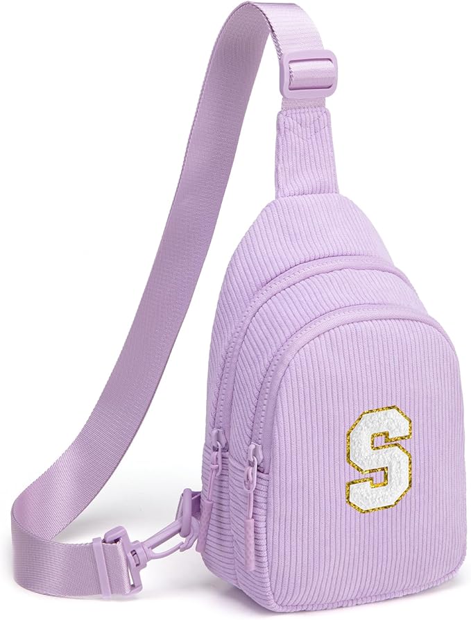 Viverte Small Corduroy Sling Bag Initial Crossbody Bag Fanny Pack for Girls Personalized Birthday Gifts for Teen Girls Gifts