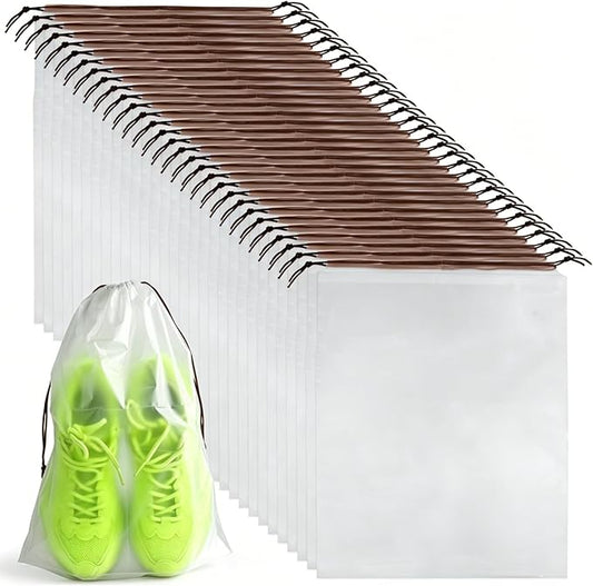32 Pcs Shoe Bags for Travel, PLULON 15.7" x 11.8" Clear Drawstring Storage Bags Shoes Organizer for Packing Waterproof Dustproof Women Men Portable Travel Essentials