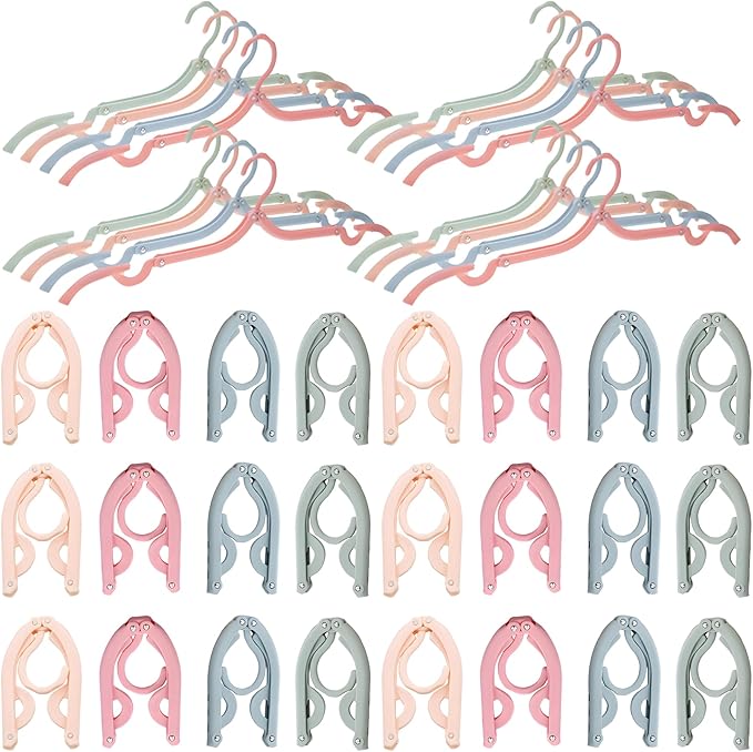 40 Pcs Set Multicolor Foldable Hangers, Multi Travel Hangers Foldable Lightweight for Suitcase, Compact Plastic Design, Plastic Hanger for Trip