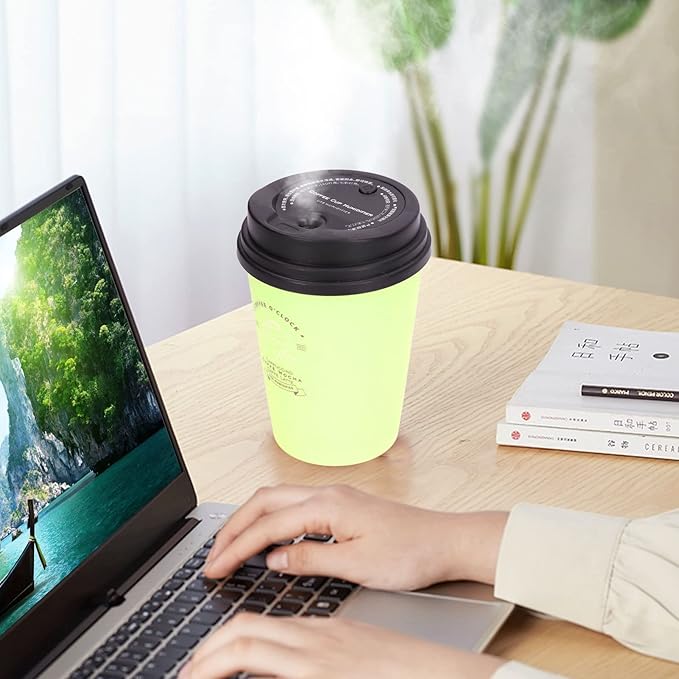 Portable Mini Humidifier, 300ml Car Humidifier Coffee Cup Low Noise Auto Off Lightweight Space Saving Travel Small USB Desk Humidifier for Car Bedroom and Office (Green)