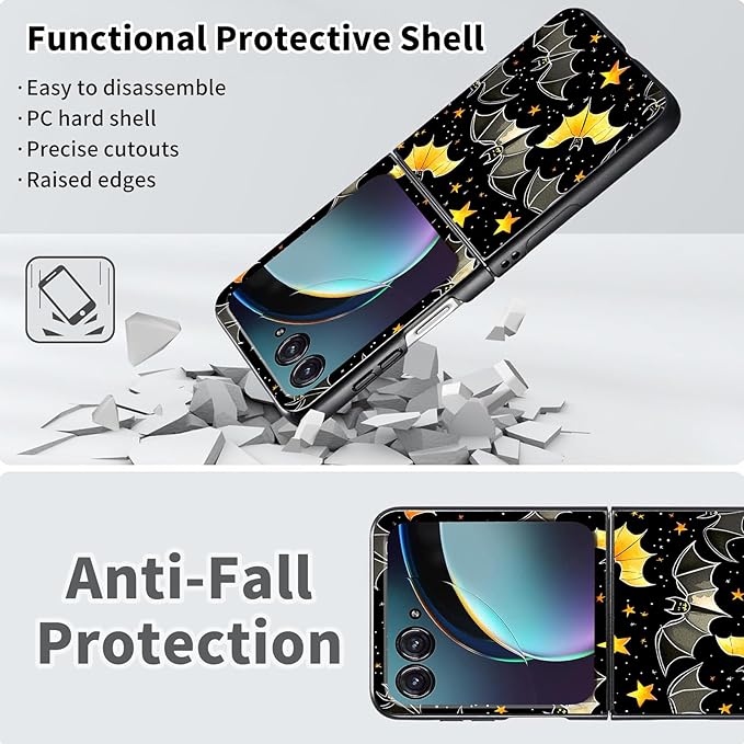 for Motorola Razr Plus 2025 Case,for Razor Plus 2025 Phone Case Cute Slim Hard PC Ultra-Thin Anti-Scratches Shockproof Protective Cover,Black Golden Bat