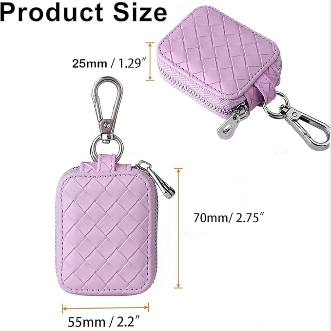 Earbud Case, Headphone Storage Case for AirPods 4/1/2/3/Pro 2, Leather Plaid Zipper Carrying Pouch Earbuds Bag with Keychain for Wireless Earphones, Wired Headphone & USB Cable Lattice Purple