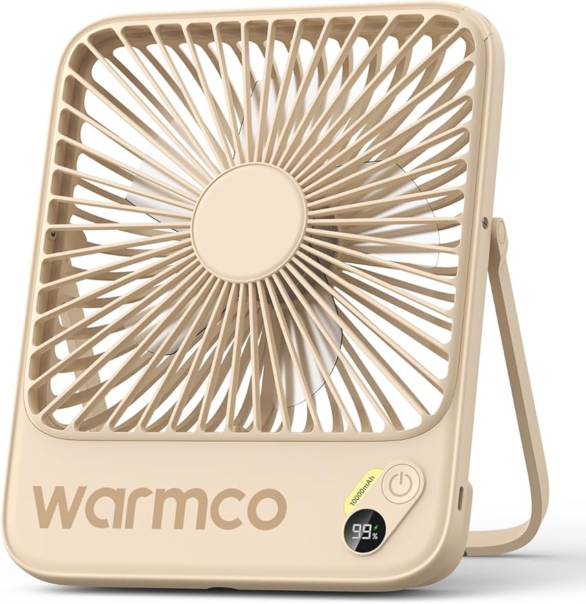 Warmco 10000mAh Portable Travel Fan 7-inch, Up to 24H Runtime, Ultra-thin Quiet Rechargeable Battery Operated Desk Fan with Digital Display for Camping, Office, Bedroom, Cruise Essentials