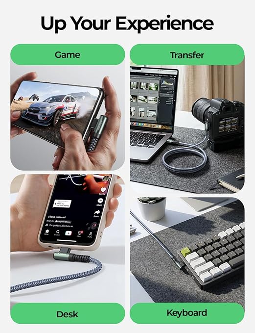 AINOPE USB A to USB C Cable Short 3. 3FT 2-Pack Right Angle Fast Charging & Data Sync Nylon Braided Carplay Android Auto Car Charger Cord for iPhone 17 16 15 Samsung Galaxy iPad Pro Air Android Phones