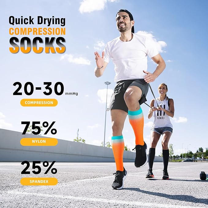 cerpite Compression Socks for Women & Men 6 Pairs Knee High Compression Socks 20-30 mmhg Best for Running,Nurse,Travel