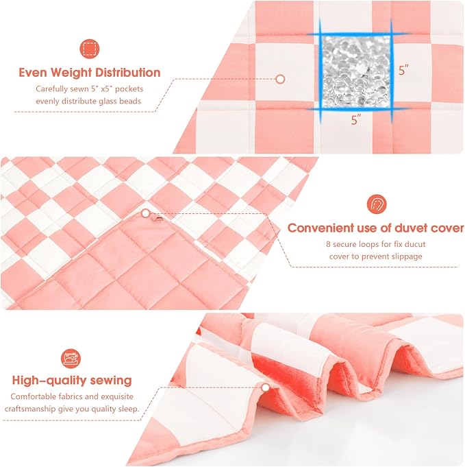 Pink Checkered Weighted Blanket for Adults 15lbs, 48"x72", Twin Full Size Cooling Plaid Heavy Throw Blanket for 140-160lbs, Microfiber Soft Thick Big Blankets Weighted Comforter Gifts for Sleeping
