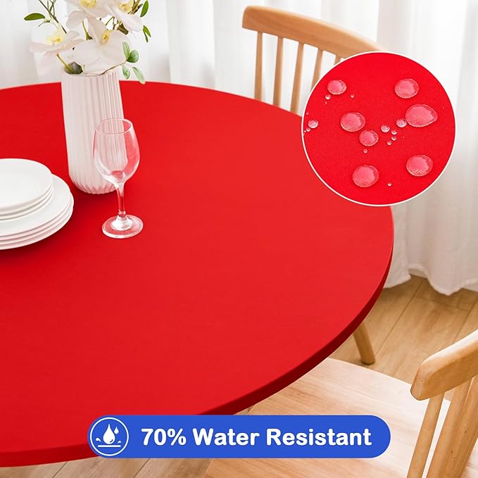 Wolkemer 2 Pack 5 Foot Red Fitted Tablecloth 60 Inch Round Elastic Edges Table Cloth, Spandex Stretch Table Cover with Machine Washable Fabric for Wedding Party Picnic Dining Indoor Outdoor