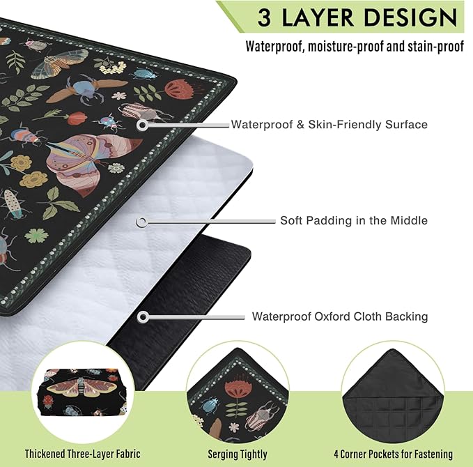 Insect Picnic Blankets Waterproof Foldable, 60″X80″ Packable Picnic Mat Boho Outdoor Blanket for Grass, Large Beach Blanket Sandproof Picnic Accessories for Camping Music Festival Park Lawn Travel
