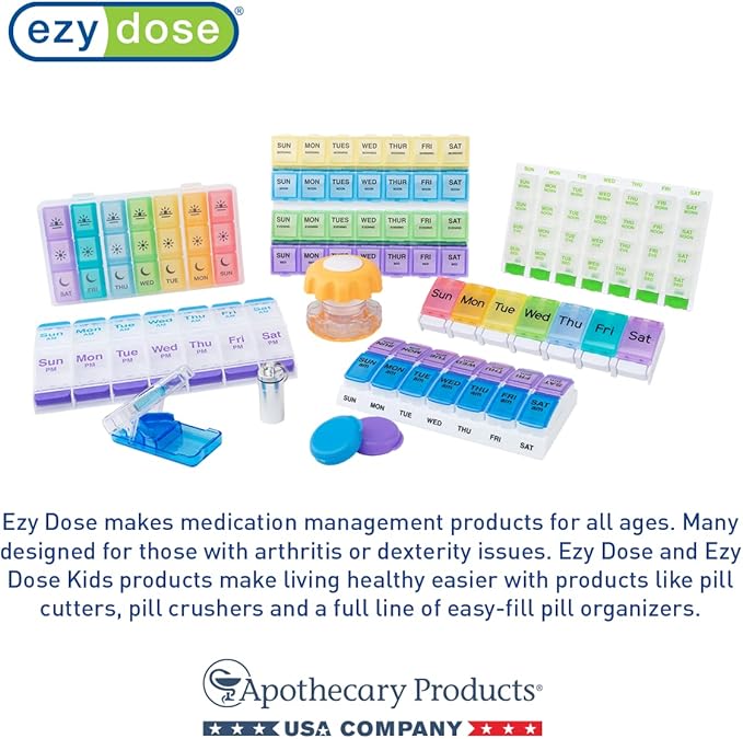 EZY DOSE Daily AMPM Pill Reminder, Colors Vary, 1 Count (Pack of 4)