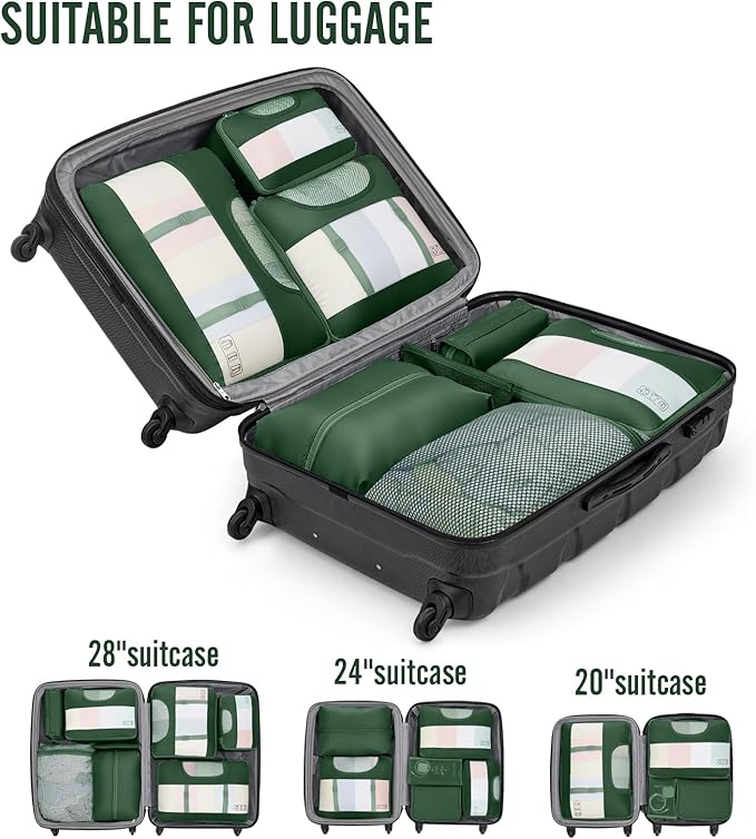 Veken 8 Set Packing Cubes for Travel Essentials,Anti-Wrinkle Buckled Suitcase Organizer for Shoe & Toiletry Bag,Carry On Luggage Bag for Airplane & College Dorm Room Accessories,Women Men Gifts