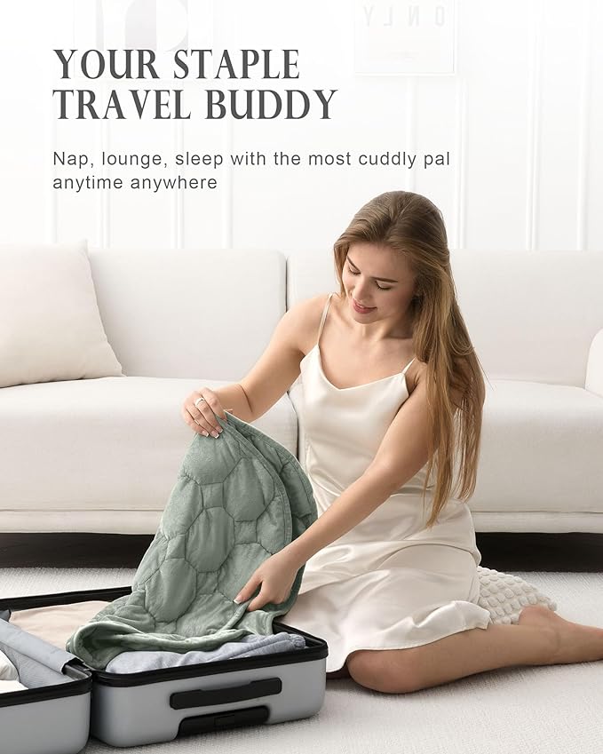Cottonblue Weighted Lap Blanket Pad 5 lbs 29" x 33", Cozy Luxury Crystal Velvet Weighted Blanket for Adults Teens, Small Weighted Blanket Throw All Season for Travel Relaxation Sleeping, Sage Green