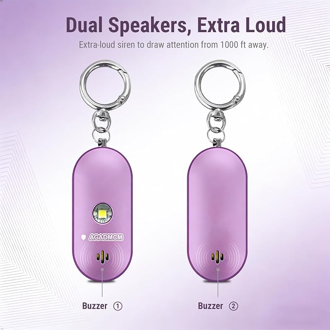 Personal Safety Alarm Keychain, 130dB Dual-Sided Speakers, Lightweight Aluminum Alloy, Loud Emergency Self Defense Alarm with LED Light for Women, Kids & Seniors