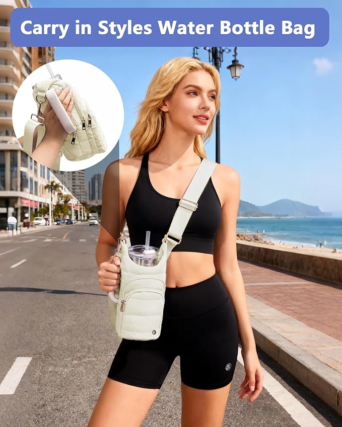 Water Bottle Holder with Strap for 30/32 oz, Crossbody Water Bottle Carrier Bag with RFID Blocking Phone Pocket