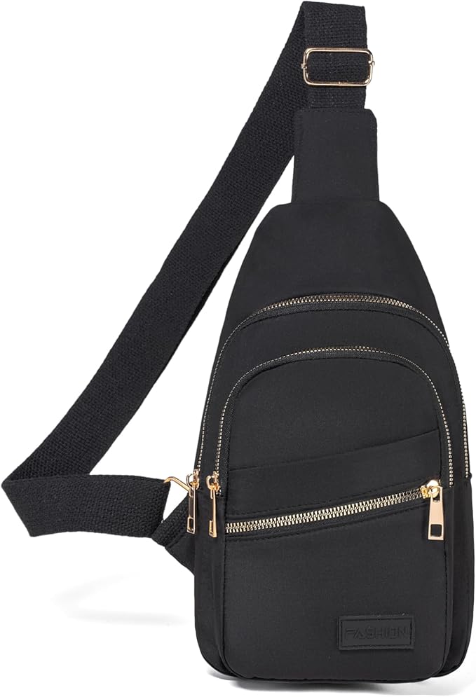 Banelu Small Sling Backpack Crossbody Bags for Women, Small Sling Bag Cross Body Bag Fanny Packs Crossbody Purses - Gold Zipper