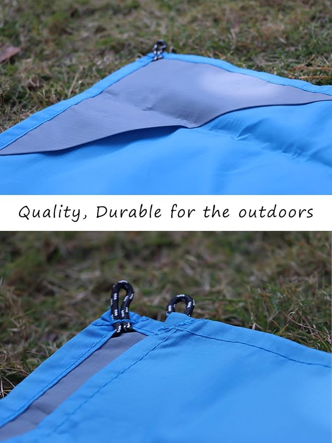 Orga'Neat Pocket Picnic Blanket, Beach Mat Waterproof Sandproof, Compact Lightweight Small Tarp for Camping, Hiking, Backpacking, Festival, Travel, Foldable in Bags (Blue/Grey, 55"x60")