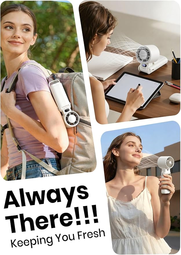 Portable Handheld Turbo Fan, 1-199 Speed Adjustable with LED Display, High-Power Motor, Rechargeable Battery, 4 IN 1 Pocket Design Mini Fans for Indoor/Outdoor/Travel/Work, White