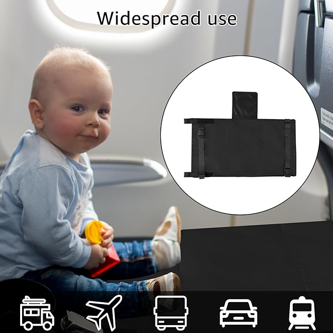 Toddler Airplane Bed, Airplane Seat Extender for Kids, Toddler Travel Essential Seat Extender, Portable Baby Diaper Changing Pad, Kids Plane Footrest, Airplane Must Have for Toddlers (Black)