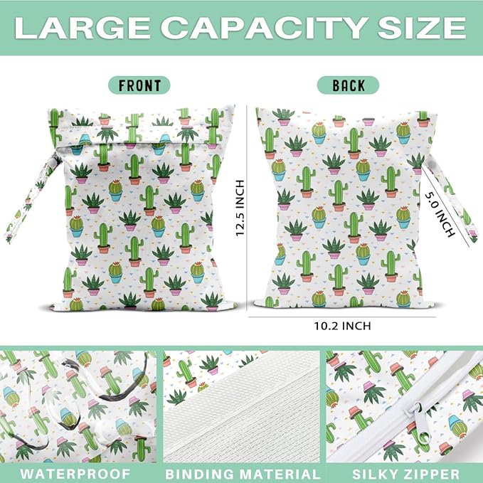 Cactus Wet Dry Bags for Diaper Waterproof Swimsuit Washable Reusable Bag for Beach Diapers Dirty Yoga Gym Clothes Plant Gifts for Men Women Baby Friend