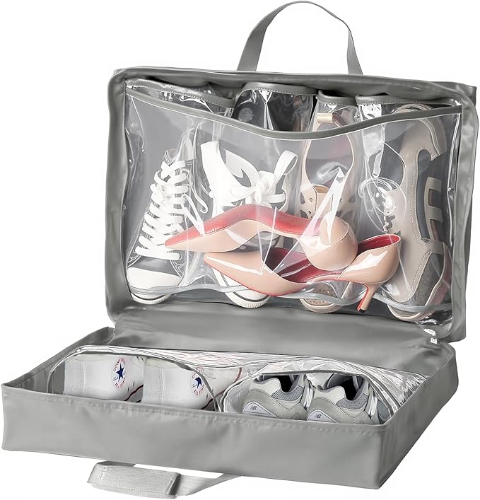 Shoe Bag for Travel with Handle, Travel Shoe Organizer Portable Luggage Shoe Storage Bag, Shoe Bags for Packing in Suitcase (Grey)