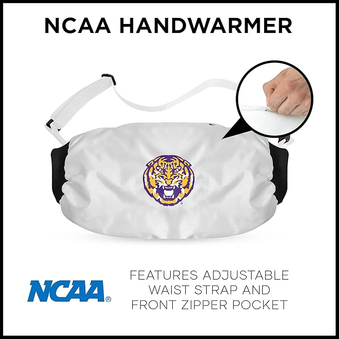 Northwest NCAA LSU Tigers Hand Warmer with Adjustable Waist Strap, Officially Licensed Cold Weather Hand Muff for College Sports, Outdoor Sports, Insulated Pocket, Polyester, 7 x 15 in