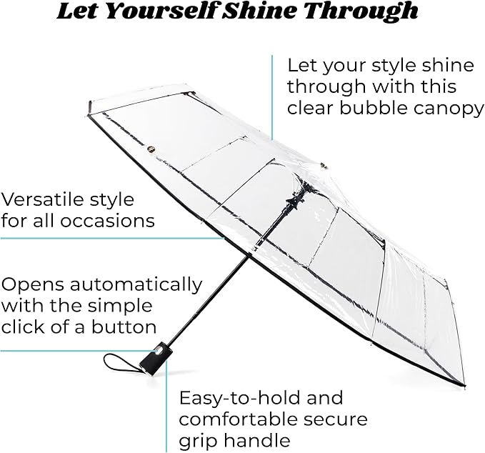 Totes Compact Auto Open Folding Umbrella with Enhanced Visibility